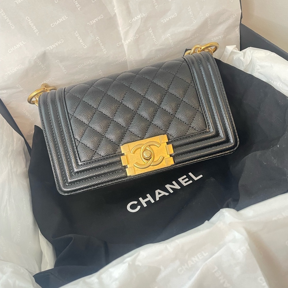Chanel Small Caviar Black Leather Boybag